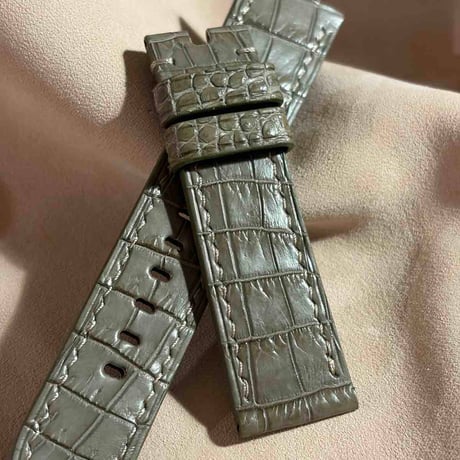 cro-2108  クロコダイル  腕時計ベルト オリーブ　(ラグ幅22 mm - バックル幅20 mm)