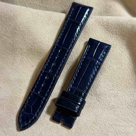 cro-1888  クロコダイル   腕時計 ベルト ネイビー  (ラグ幅19 mm - バックル幅16 mm)