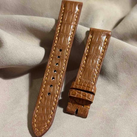 cro-1832  クロコダイル  レザー 腕時計 ベルト ライトブラウン  (ラグ幅18 mm - バックル幅16 mm)