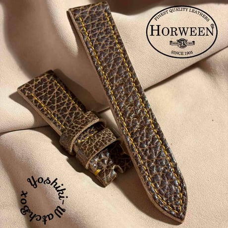 hor-262 HORWEEN バイソンレザー / ブラウン 腕時計ベルト (ラグ22mm - バックル幅20mm)