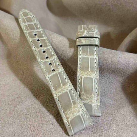 cro-1935  クロコダイル   腕時計 ベルト  グロス仕上げ ベージュ  (ラグ幅19 mm - バックル幅16 mm)