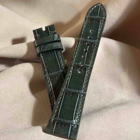 cro-1858  クロコダイル グロス仕上げ レザー 腕時計 ベルト オリーブグリーン  (ラグ幅21 mm - バックル幅18 mm)