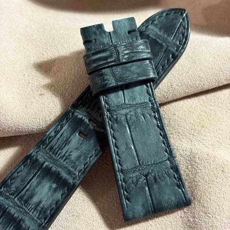 cro-2082  ヌバック クロコダイル  腕時計ベルト ブラック　(ラグ幅26 mm - バックル幅22 mm)