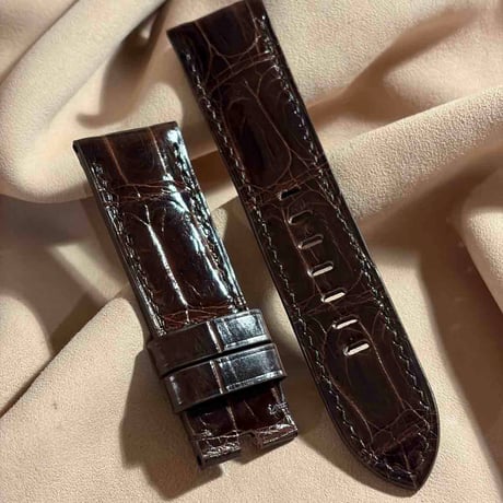 cro-1983  クロコダイル（グロス仕上）   腕時計 ベルト ダークブラウン  (ラグ幅24 mm - バックル幅 22 mm)