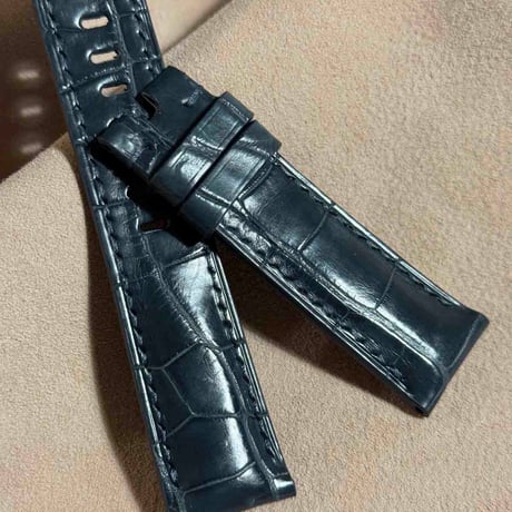 cro-1825  クロコダイル  レザー 腕時計 ベルト ブルーグレー  (ラグ幅22 mm - バックル幅20 mm)