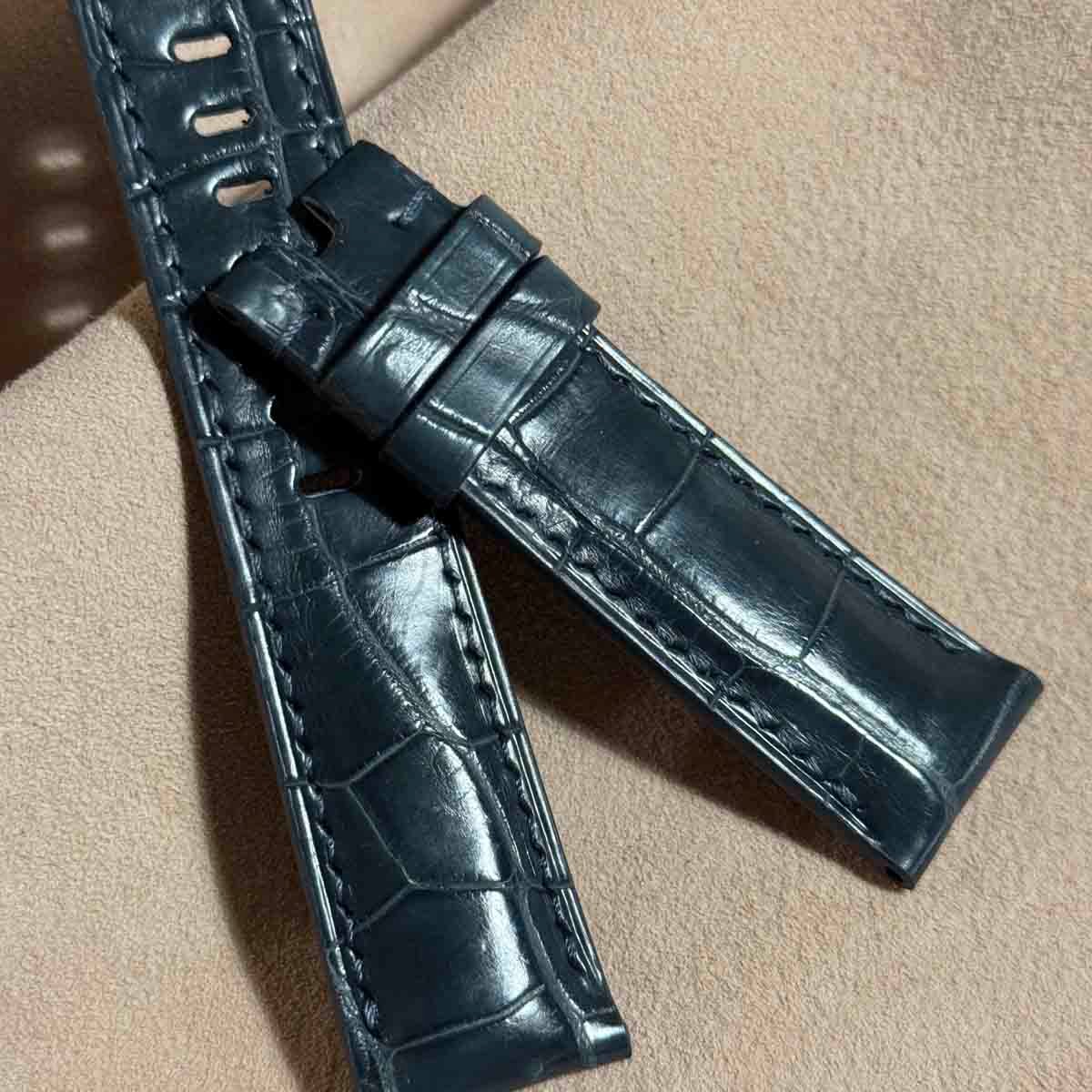 cro-1825 クロコダイル レザー 腕時計 ベルト ブルーグレー (ラグ幅22