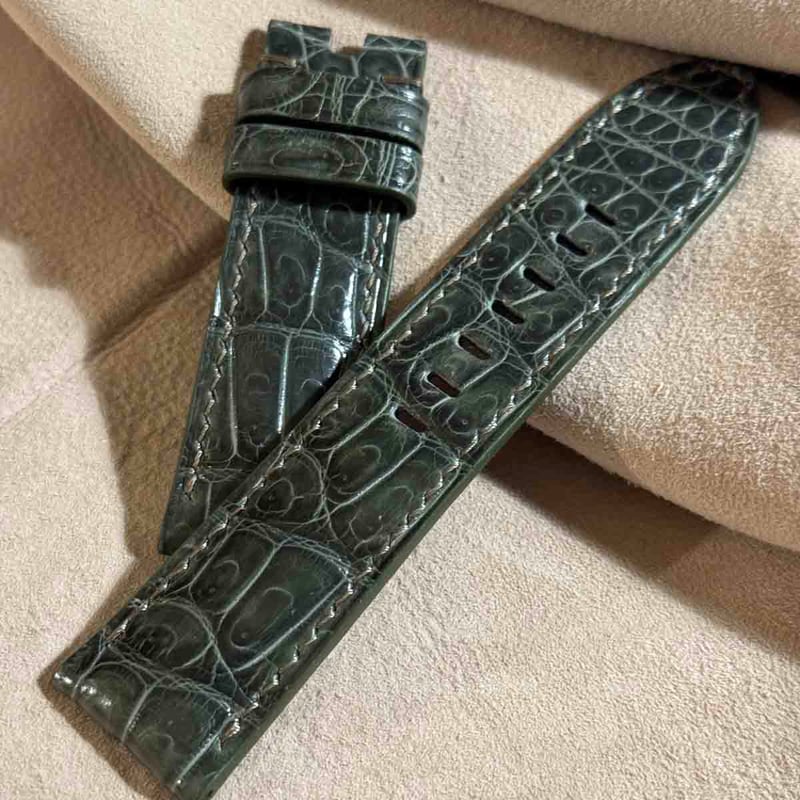 cro-1851 クロコダイル グロス仕上げ レザー 腕時計 ベルト オリーブ