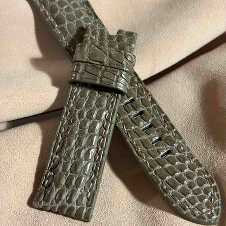 cro-1976  クロコダイル   腕時計 ベルト オリーブ  (ラグ幅22 mm - バックル幅 20 mm)