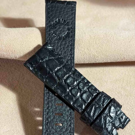 cro-2015  クロコダイル  腕時計ベルト ブラック (ラグ幅22 mm - バックル幅20 mm)