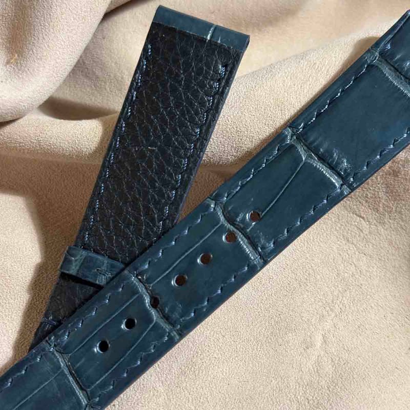 cro-1804 クロコダイル レザー 腕時計 ベルト ブルーグレー (ラグ幅20