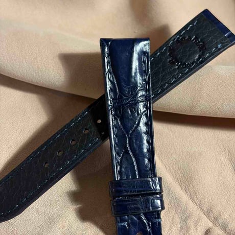 cro-1992  クロコダイル  腕時計 ベルト ネイビー  (ラグ幅19 mm - バックル幅 16 mm)