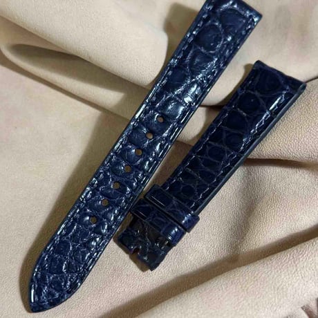 cro-1874  クロコダイル  腕時計 ベルト ネイビー  (ラグ幅19 mm - バックル幅16 mm)