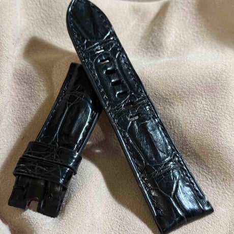 cro-1869  クロコダイル  腕時計 ベルト ブラック  (ラグ幅24 mm - バックル幅22 mm)