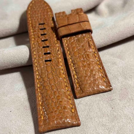 cro-1815  クロコダイル  レザー 腕時計 ベルト ライトブラウン  (ラグ幅24 mm - バックル幅22 mm)