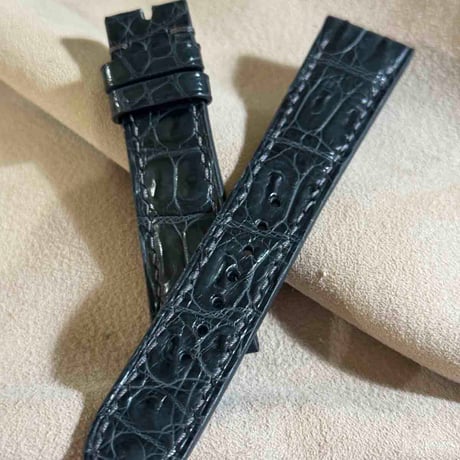 cro-1877  クロコダイル  腕時計 ベルト ダークグレー  (ラグ幅21 mm - バックル幅18 mm)