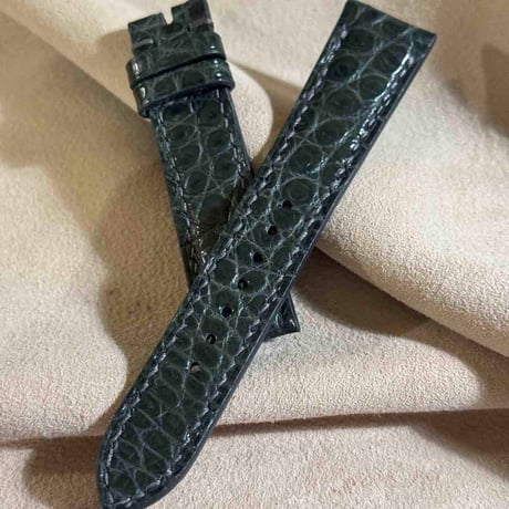 cro-1876  クロコダイル  腕時計 ベルト ダークグレー  (ラグ幅21 mm - バックル幅18 mm)
