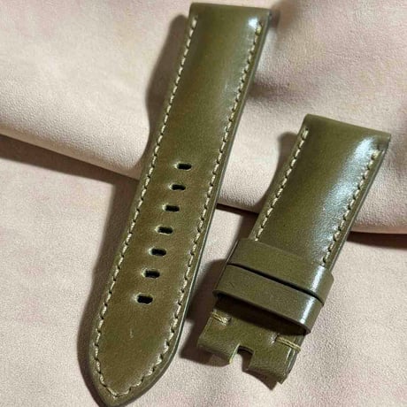 cod-272 コードバン レザー 腕時計ベルト カーキグリーン (ラグ幅24 mm - バックル幅22 mm)
