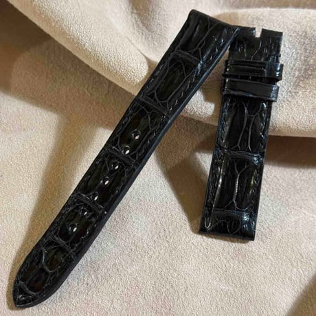 cro-1958  クロコダイル   腕時計 ベルト  ブラック  (ラグ幅20 mm - バックル幅18 mm)