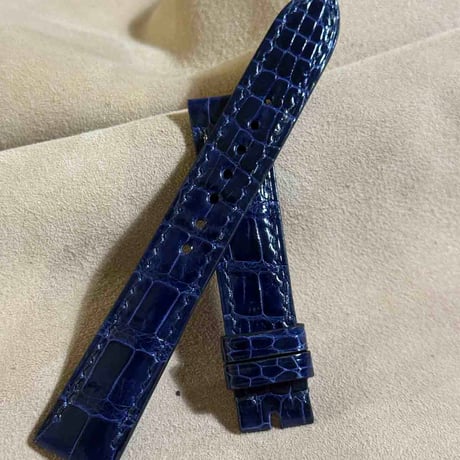 cro-1961  クロコダイル   腕時計 ベルト  グロス仕上げ　ブルー  (ラグ幅18 mm - バックル幅16 mm)