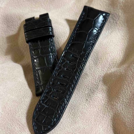 cro-1870  クロコダイル  腕時計 ベルト ブラック  (ラグ幅24 mm - バックル幅22 mm)