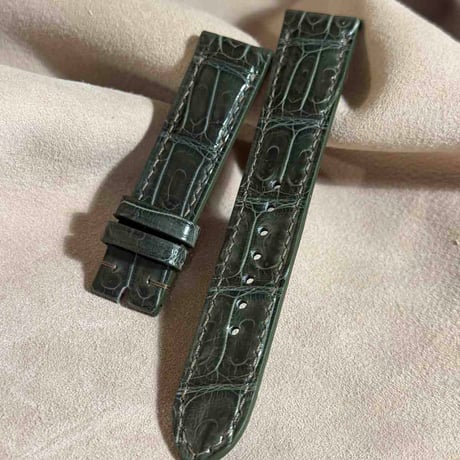 cro-1855  クロコダイル グロス仕上げ レザー 腕時計 ベルト オリーブグリーン  (ラグ幅20 mm - バックル幅18 mm)