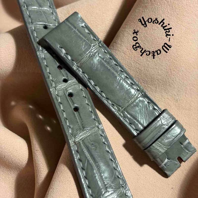 cro-2063 クロコダイル 腕時計ベルト ライトグレー (ラグ幅18 mm