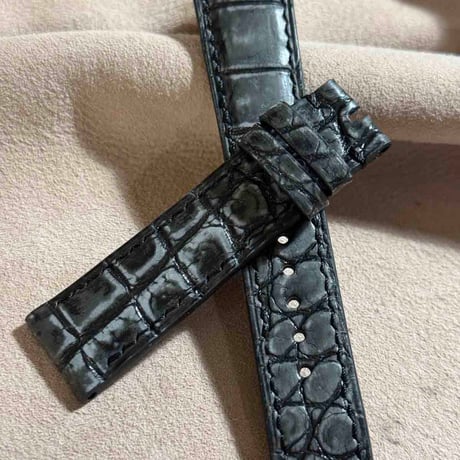 cro-1839  ヌバッククロコダイル  レザー 腕時計 ベルト ブラック  (ラグ幅21 mm - バックル幅18 mm)