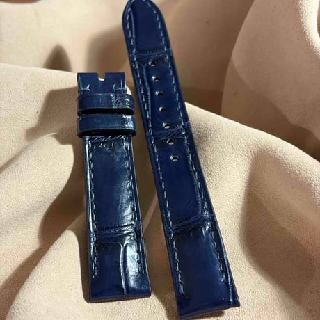 cro-2016  クロコダイル  腕時計ベルト ネイビー (ラグ幅18 mm - バックル幅16 mm)