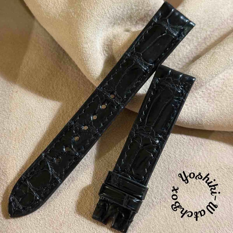 時計ベルト／クロコダイル.／ブラック×ゴールド／20-18／ML Amazon | Moran(モラン)クロコダイル本革時計ベルト交換ベルト D
