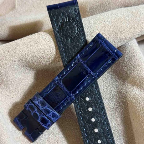 cro-1931  クロコダイル   腕時計 ベルト  グロス仕上げブルー  (ラグ幅20 mm - バックル幅18 mm)