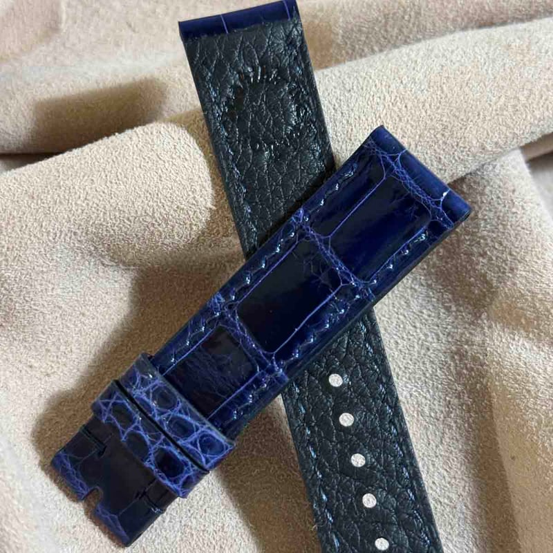 cro-1931 クロコダイル 腕時計 ベルト グロス仕上げブルー (ラグ