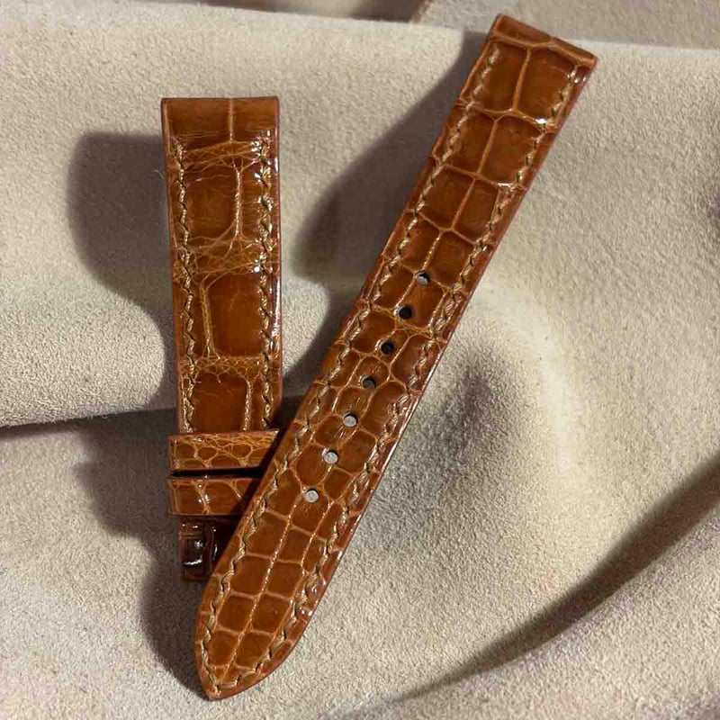 cro-2004 クロコダイル グロス仕上げ 腕時計ベルト ライトブラウン