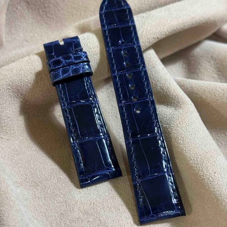 cro-1931  クロコダイル   腕時計 ベルト  グロス仕上げブルー  (ラグ幅20 mm - バックル幅18 mm)