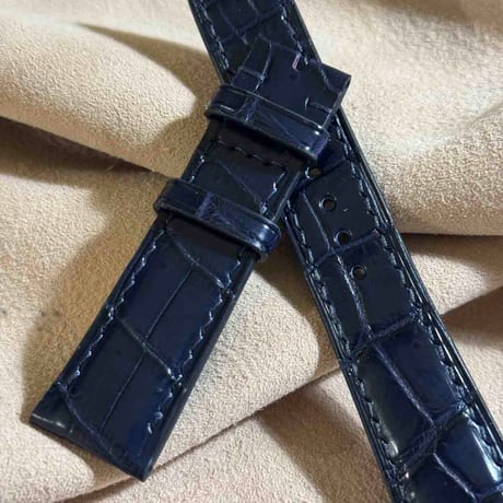 cro-1875  クロコダイル  腕時計 ベルト ネイビー  (ラグ幅21 mm - バックル幅18 mm)