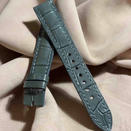 cro-1789 クロコダイル レザー 腕時計 ベルト グレー  (ラグ幅18 mm - バックル幅16 mm)