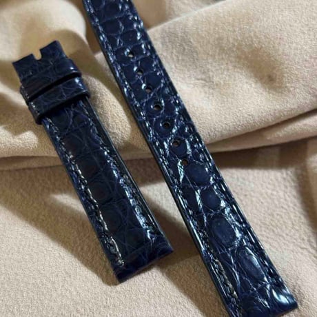 cro-1878  クロコダイル  腕時計 ベルト ネイビー  (ラグ幅18 mm - バックル幅16 mm)