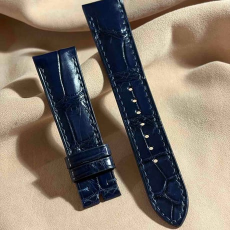 cro-1987  クロコダイル  腕時計 ベルト ネイビー  (ラグ幅21 mm - バックル幅 18 mm)