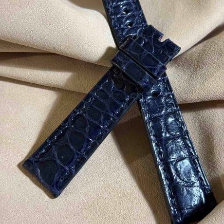 cro-1874  クロコダイル  腕時計 ベルト ネイビー  (ラグ幅19 mm - バックル幅16 mm)