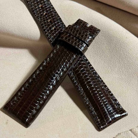 liz-266  リザード レザー 腕時計 ベルト ダークブラウン (ラグ幅19 mm - バックル幅16 mm)