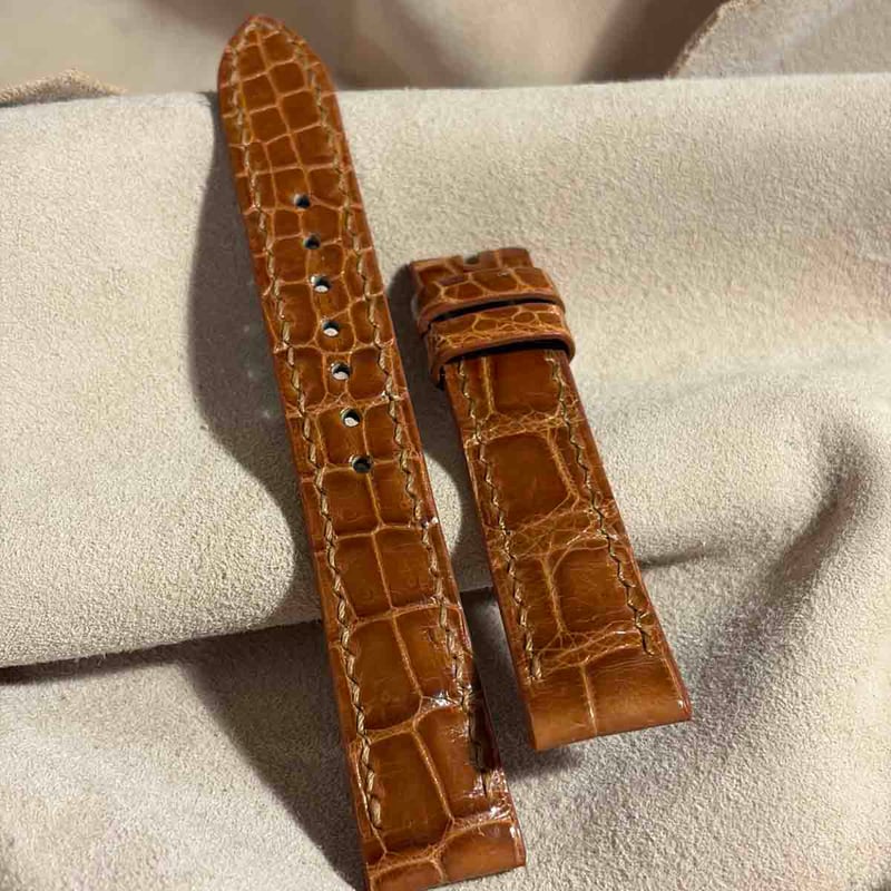 cro-2004 クロコダイル グロス仕上げ 腕時計ベルト ライトブラウン