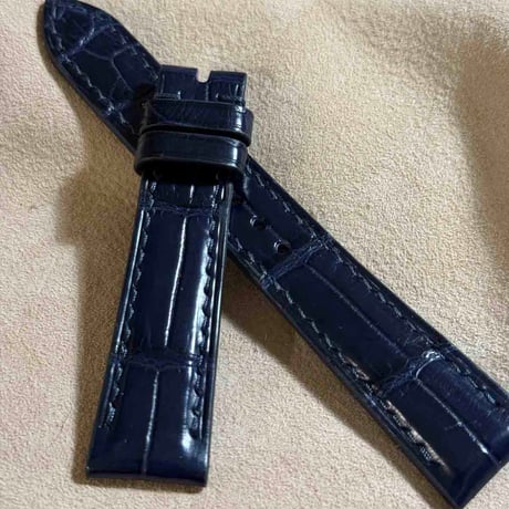 cro-1888  クロコダイル   腕時計 ベルト ネイビー  (ラグ幅19 mm - バックル幅16 mm)
