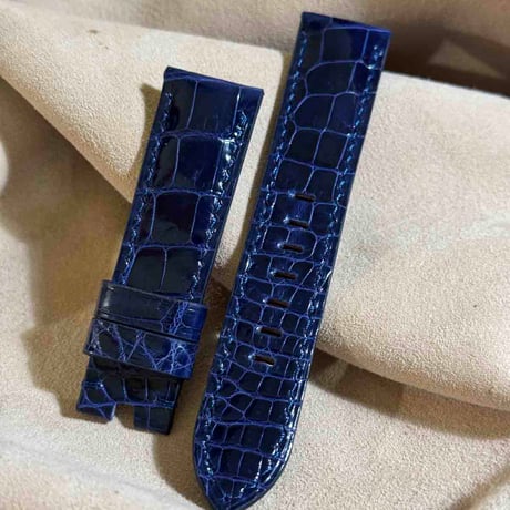 cro-1922  クロコダイル   腕時計 ベルト グロス仕上げ ブルー  (ラグ幅22 mm - バックル幅20 mm)