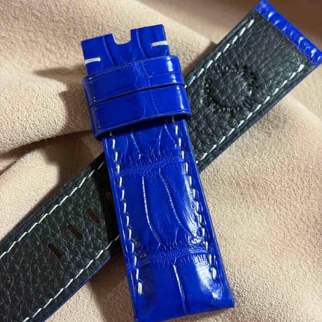cro-1999  クロコダイル  腕時計 ベルト コバルトブルー (ラグ幅24 mm - バックル幅22 mm)
