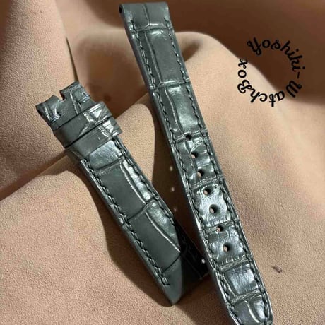 cro-1658 クロコダイル 腕時計ベルト ブルーグレー ラグ幅18 mm cro-1978 クロコダイル 腕時計 ベルト グレー (ラグ幅18 mm - バック