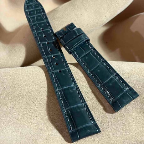 cro-2026  クロコダイル  腕時計ベルト ブルーグレー (ラグ幅19 mm - バックル幅16 mm)