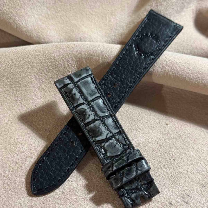cro-1839 ヌバッククロコダイル レザー 腕時計 ベルト ブラック (ラグ