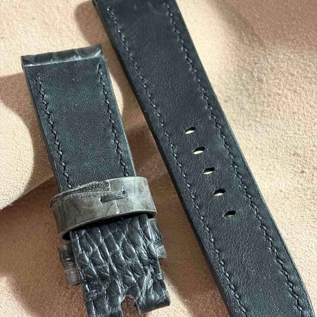 exh-65 墨染めクロコダイル 腕時計ベルト  (ラグ幅22mm - バックル幅20mm)