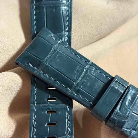 cro-2006  クロコダイル  腕時計ベルト ブルーグレー (ラグ幅26 mm - バックル幅22 mm)