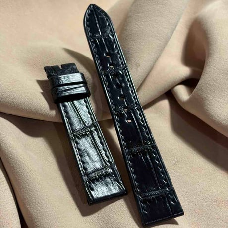 cro-2090  クロコダイル  腕時計ベルト ブラック　(ラグ幅19 mm - バックル幅16 mm)