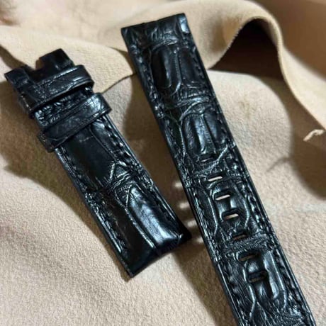 cro-1894  クロコダイル   腕時計 ベルト ブラック  (ラグ幅22 mm - バックル幅20 mm)